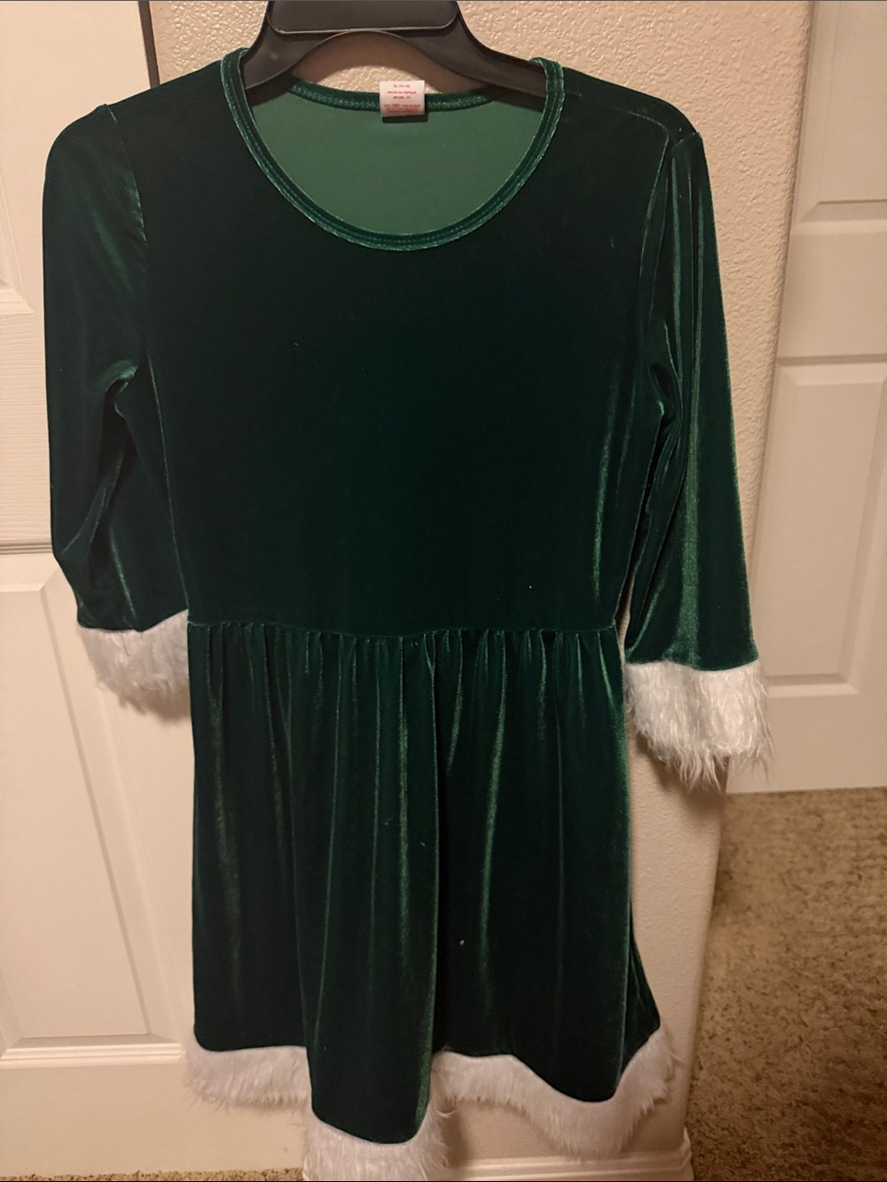 Holiday Time Dark Green Velvet Holiday Dress with White Faux Fur